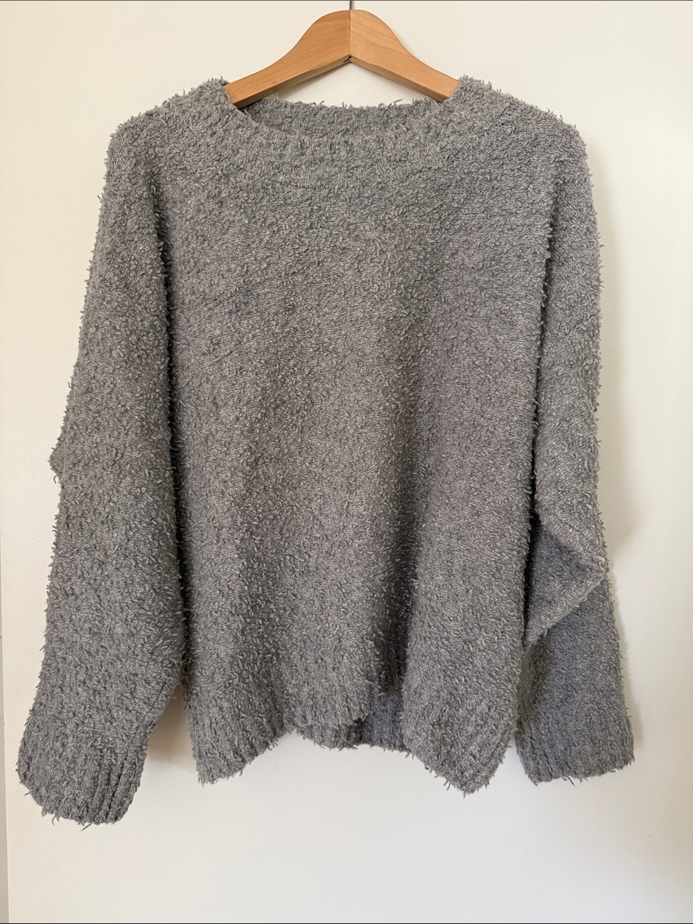 Doen Soft Gray Fuzzy Crewneck Sweater